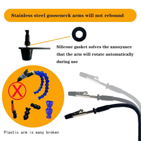 Stainless steel gooseneck arms of Pro Grade Soldering Helping Hands With Magnifying Glass And Four Flexible Arms Third Hand Stand