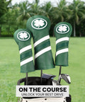 Leather Golf Head Covers Set For Driver, 3 Wood Head Cover, And Hybrid Rescue UT, 1pc Or 3pc Set with green shamrock design
