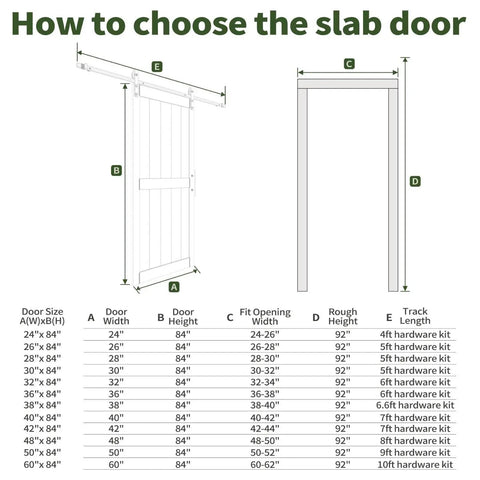 How to choose the slab door sizes and specifications for White Interior Sliding Barn Door 38 By 84 Inches With Heavy Duty Track.
