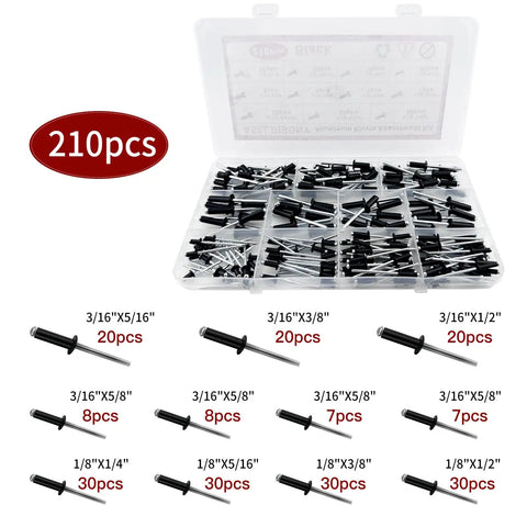 210 Piece Aluminum Pop Rivets Kit With 8 Sizes Dome Head Blind Rivets For Metal Repair And Projects Durable Aluminum Rivet Set