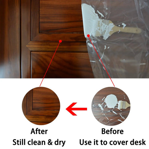 Before and after using Heavy Duty Disposable Painter Drop Cloths 9x12 Feet Waterproof Clear Plastic Tarp for protection.