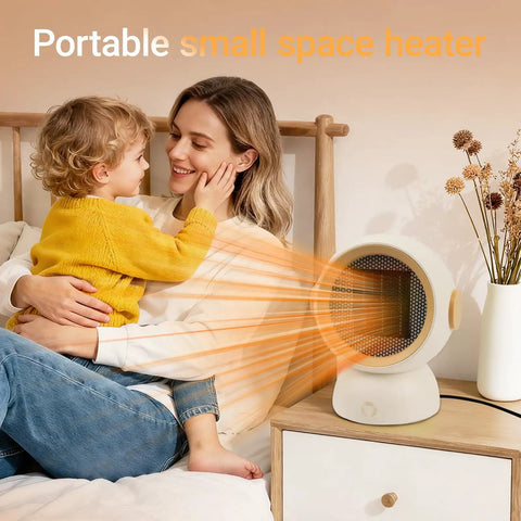 Woman and child with Tiny But Mighty Ceramic Space Heater With 1200W Quick Heat Two Modes Ultra Quiet Personal Heater in bedroom