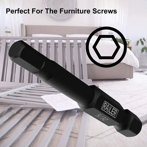 Single hex bit from 20 Piece Hex Bit Set With SAE And Metric Sizes For Impact Driver And Furniture against bed frame.
