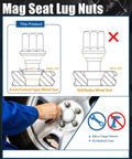 Mag Seat Lug Nuts illustration showing conical taper wheel seat vs. ball radius wheel seat for proper installation.