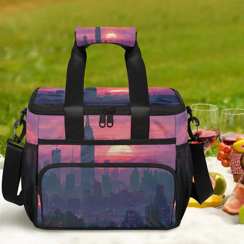 Insulated Picnic Backpack Lunch Bag For Women And Men Large Capacity Portable Cooler Tote Go To Everyday Carry with scenic print.
