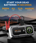 8000A Peak Jump Starter With Air Compressor For Cars And Diesel Engines on car hood