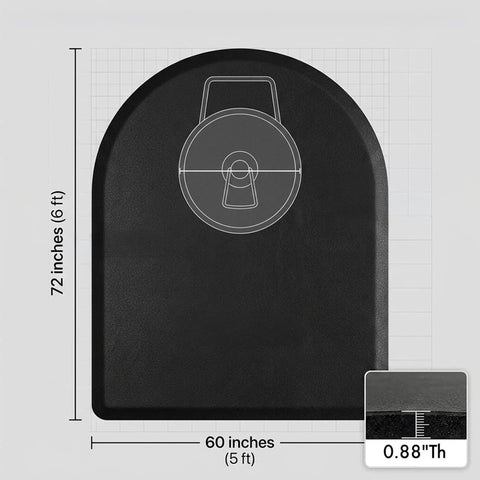 Top Shelf Anti Fatigue Salon And Barber Mat Heavy Duty Flex Black Non Slip Flooring Made In Usa 72x60 inch dimensions graphic.