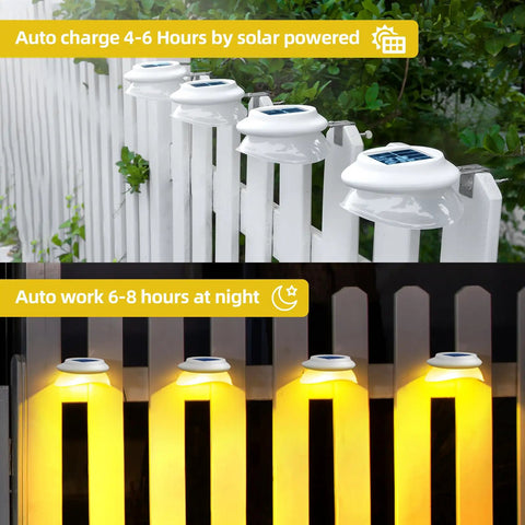 Solar Fence Lights Outdoor Waterproof 8 Pack Stainless Steel 30 LED Railing Post Lights Weatherproof White Lighting No Fuss