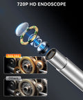 Slim 5.5mm Endoscope Camera With 2MP HD Borescope And 6 LED Lights For Auto And Home Diagnostics TES102 See Every Nook In Tight Spaces And Diagnose Car Engines Pipes And Appliances Like A Pro showing 720P HD lens diagram