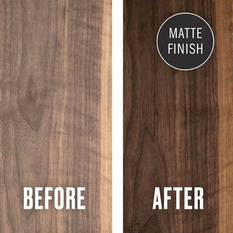 Before and after comparison showing wood finish applied on walnut, emphasizing the smooth result, Straight Out The Bottle Tung Oil Wood Finish Goes On Pretty Dang Smooth For Cabinets Doors And Cutting Boards Natural Vegan Food Safe Black 16 Oz Jug Zero Fuss Killer Uv Protection Made In Usa.