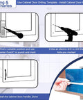 Image showing the steps to use Hassle Free No Sweat Cabinet Hardware Template With Auto Center Hole Punch For Drawer Pulls and Handles