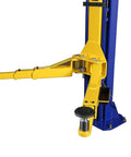 APlusLift HW-10KBP two-post floor-plate car lift with yellow arm and blue posts