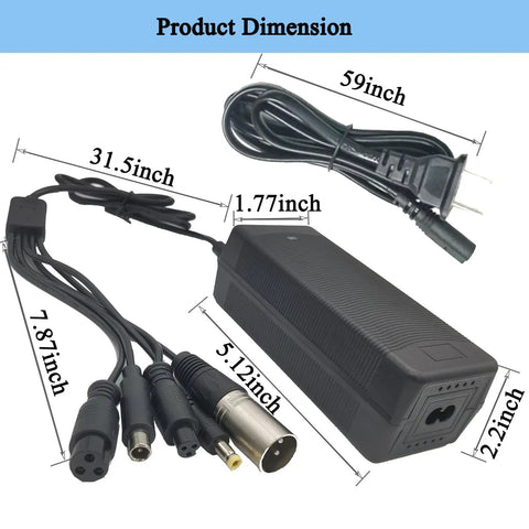 Universal 5 In 1 48V Lithium Battery Charger For Ebikes And Electric Scooters, Fast 2A Power Adapter With Five Connectors, Works With 48V Batteries For Electric Bikes, One Wheel, And Other Electric Vehicles