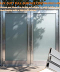 Front view of a glass storefront door with Beefy Heavy Duty 83 Inch Continuous Geared Door Hinge Center Pivot For Storefront And Commercial Doors Aluminum Silver Full Surface Anodized Y Hinge Built For High Traffic Use And Long Lasting Durability The Go-To Door Repair Solution.