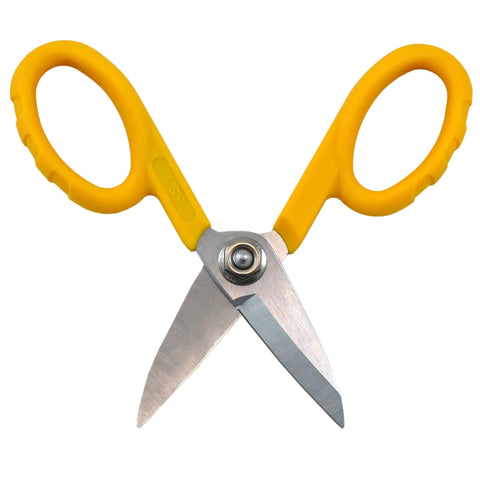 KS 1 Yellow Fiber Optic Kevlar Scissors For Cable Prep And Installations, Micro Serrated Blade Delivers Fray Free Kevlar Cuts, Portable Heavy Duty Cable Cutter For Technicians Electricians And Installers 5.5 Inch