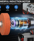 Powerful induction motor of Mini Belt Sander Machine Tool With Polishing And Grinding Wheels Adjustable Worktable 7-Speed Varying From 4000 To 9000 Rpm.