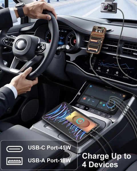 Beast Mode Ninety Watt Usb C Car Charger With Four Quick Charge Ports For Seamless IPhone Plus Samsung Galaxy Boost On Any Journey With Pd Pps Fly Wire Tech in a modern car interior.