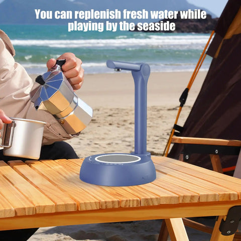 Electric Water Dispenser For 1 To 5 Gallon Bottles With Adjustable Stand on a wooden table by the beach