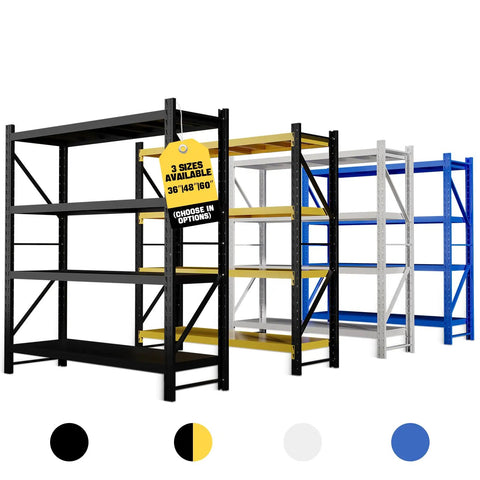 Tough As Nails 4 Tier Heavy Duty Industrial Steel Shelving Rack Built Like A Tank For Super Simple Garage Workshop And Commercial Warehouse Storage Solutions In Glossy Black