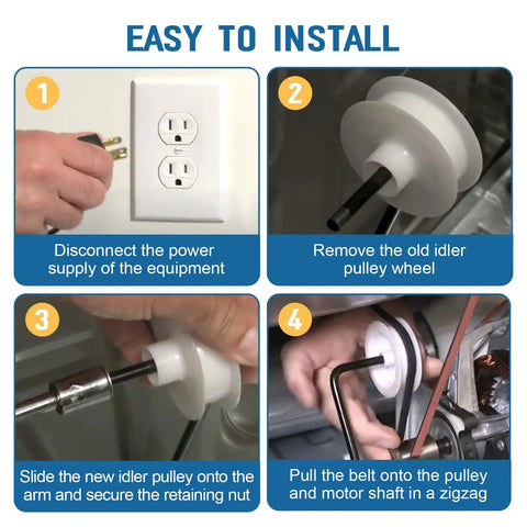 Step-by-step installation of Dryer Idler Pulley Wheel Replacement for Hotpoint and Compatible Dryers, Easy DIY Fix
