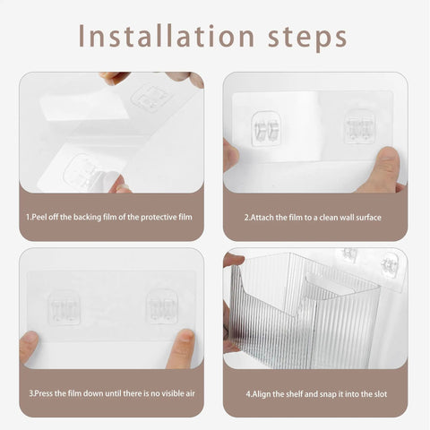 Installation steps for Two Pack Cabinet Door Organizer With No Fuss Adhesive Wall Mount Bins Clear Storage Caddies