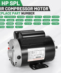 Heavy 5Hp Air Compressor Motor 3450 Rpm 208V Single Phase P56 Ccw Rotation 5/8 Inch Keyed Shaft Odp Rigid Mount side view with details