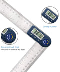 Top Shelf Heavy Duty Digital Angle Finder And 2 In 1 Digital Protractor With Seven Inch Stainless Steel Ruler showing LCD display and locking knob.