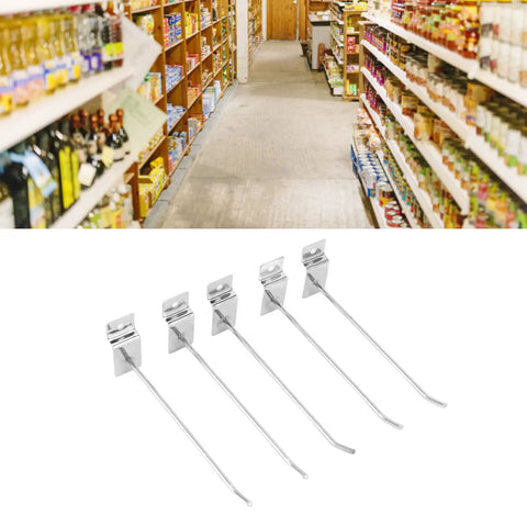 Heavy Duty Slat Wall Hooks Slot Plate Hook Slotted Plate Single Wire Hooks 15cm Iron Silver Electroplated in a retail display