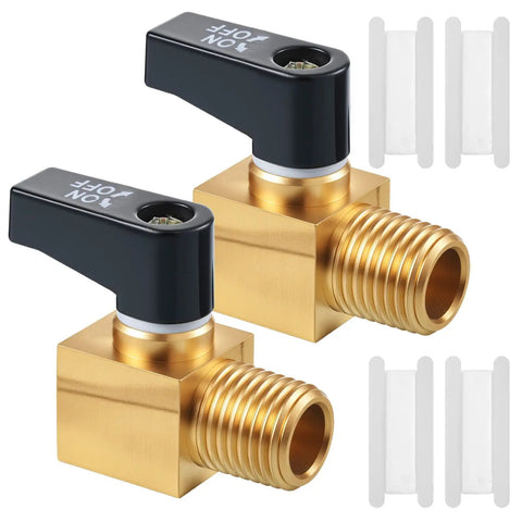 Two Pack Brass Air Compressor Drain Valves 1 Quarter Inch NPT Male To Female Mini Ball Valves With Thread Seal Tape