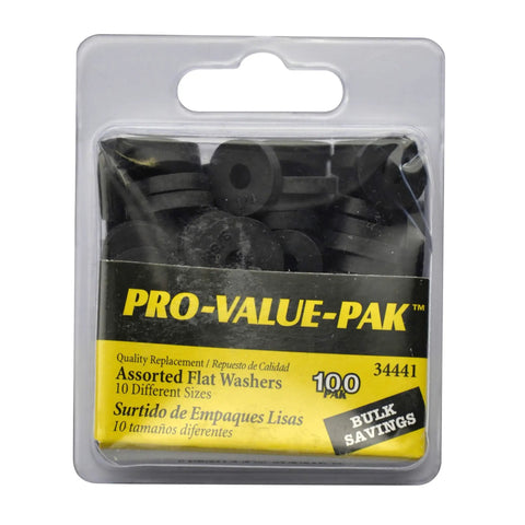 Assorted Flat Washer Pro Set In Black, 100 Piece Plumbing Repair Kit With 10 Inch And Metric Sizes, Durable Rubber Washers
