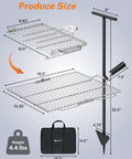 Portable Campfire Grill Grate For Fire Pit Foldable Stainless Steel With Height Adjustable Legs diagram and carry bag