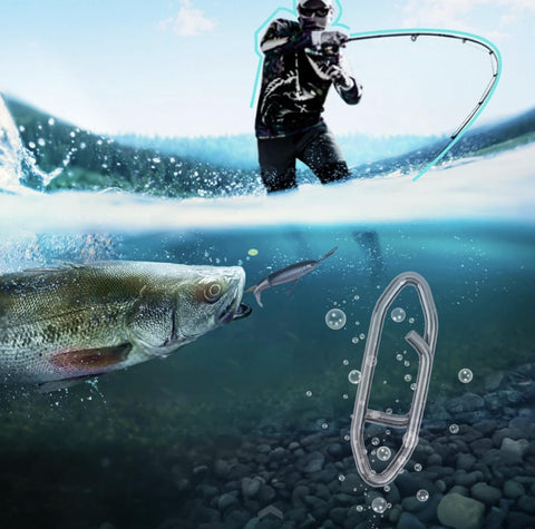 50 Pack Fishing Power Speed Clips High Strength Stainless Steel Quick Change Connectors For Lures in action underwater