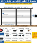 42" x 8 ft Level Kit with 3 Posts for Totally Modular Cable Railing Kit For Decks And Patios Featuring 42 Inch Stainless Wire Posts.
