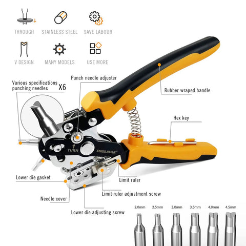 Leather Hole Punch Tool Set Multifunction Puncher with adjustable needle sizes, rubber handle, and stainless parts for precise holes.