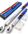 Heavy Duty Digital Torque Wrench Set Featuring 1/2 And 3/8 Inch Drives For Motorcycle And Car Engines with measuring reports.