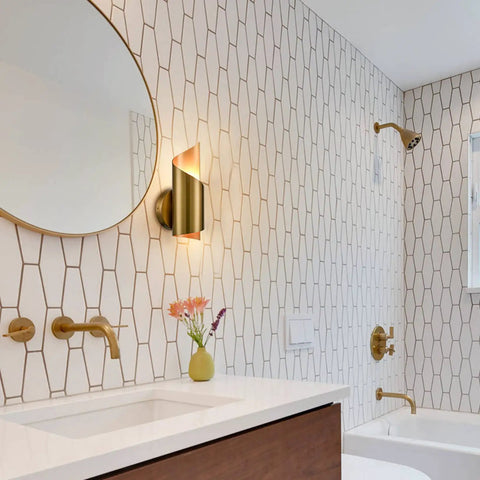 Gold Brass Wall Sconces Set Of Two Modern Two Light Vanity Lights For Bathroom Hallway Bedroom Living Room Sleek Fixtures