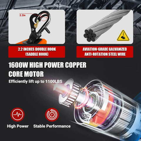 Heavy Duty Electric Hoist Winch With Wireless Remote For Ceiling Mount Garage Towing, 1100 Lb Capacity Portable Lift Rig With Quick Setup Cable For No Sweat Workshop Hauls