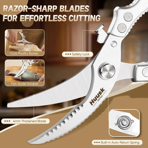 Heavy Duty Poultry Shears For Effortless Cutting And All Purpose Kitchen Scissors With Sharp Durable Blades, Ergonomic Handles, Ideal For Trimming Drumsticks, Wings, Thighs, Ribs, And Both Raw Or Cooked Poultry, 4mm blade