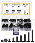 Pro Grade Flat Head Nuts And Bolts Set 360 Pc Assortment Kit M3 0.5x4x6x8x10x12x16x20 in black carbon steel