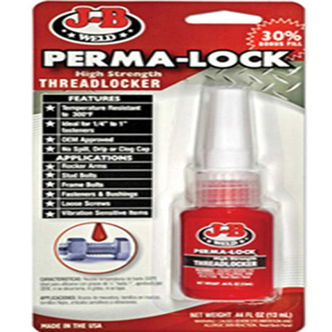 J-B Weld Perma Lock red threadlocker for heavy-duty applications, 13ml packaging.