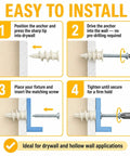 All In One Drywall Anchor Kit With Self Drilling Nylon Anchors And Screws, 300 Piece Set In Durable Organizer Case, Three Sizes For Quick No Sweat Mounting In Wood, Metal, And Drywall. install steps for drywall and hollow wall