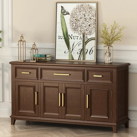 Dark wood dresser with 5 inch brushed gold cabinet pulls set of 10 zinc alloy handles for kitchen cabinets and dressers, smooth edge brushed brass finish