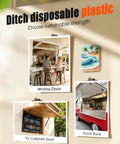 Image showcasing sustainable options for window doors, TV cabinet doors, and food truck lids, encouraging ditching disposable plastic.