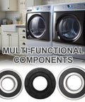 Heavy Duty Washer Tub Bearing And Seal Kit For Front Load Washers displayed with front load washers and bearings.