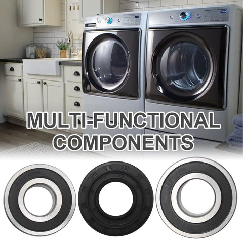 Heavy Duty Washer Tub Bearing And Seal Kit For Front Load Washers displayed with front load washers and bearings.