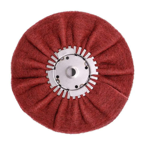 High Speed Satin Metal Finishing Disc For Angle Grinders Up To 3000 RPM Gives A Slick Very Fine Maroon Satin Finish Like 320 400 Grit On Aluminum And Stainless Steel Nine By Three By Five Eighths Inch With Standard Arbor