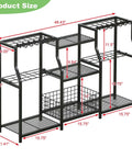 Diagram showing dimensions of Three Tier Garden Tool Organizer Rack Heavy Duty Utility Stand With Shelves Slots Baskets And Hooks