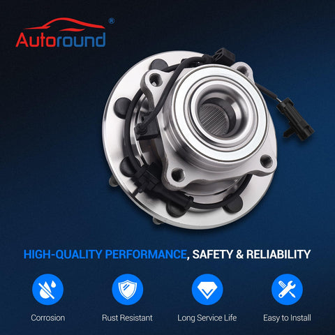 Heavy Duty 4x4 Front Wheel Bearing And Hub Assembly For Chevy Silverado Avalanche GMC Sierra 1500 2500 3500 1500HD 2500HD Yukon XL 2500 Hummer H2 8 Lug With ABS 2 Pack, front view
