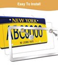 Stainless Steel License Plate Frame And Cover Kit With Clear Flat Shield For Front And Rear Tough As Nails Protection Chrome Screw Caps Included