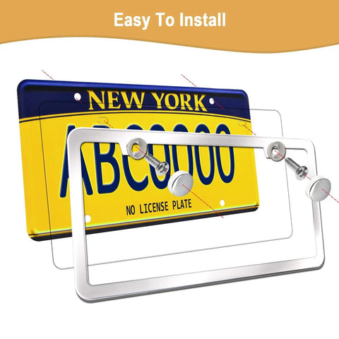 Stainless Steel License Plate Frame And Cover Kit With Clear Flat Shield For Front And Rear Tough As Nails Protection Chrome Screw Caps Included